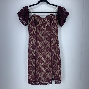 JOA Womens Small Fitted Dress Sweetheart Neck Floral Lace Overlay Whimsygoth